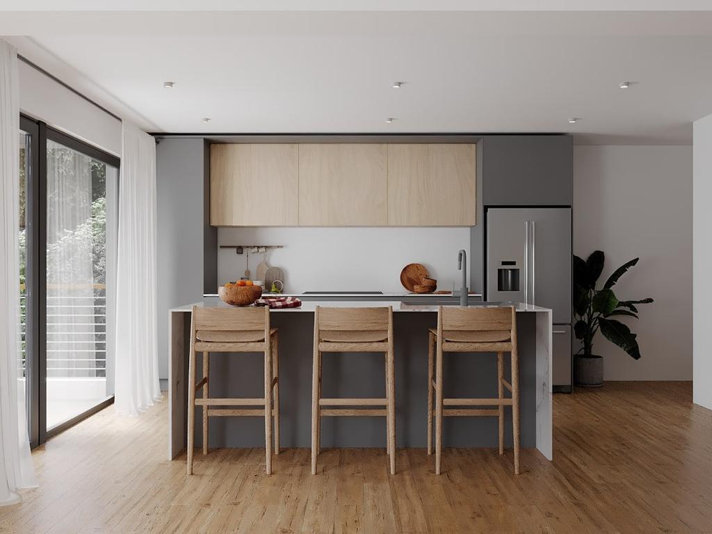 Modern prefab duplex Sooke British Columbia — kitchen